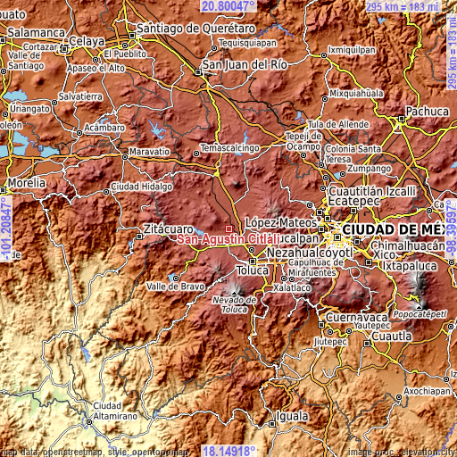 Topographic map of San Agustín Citlali