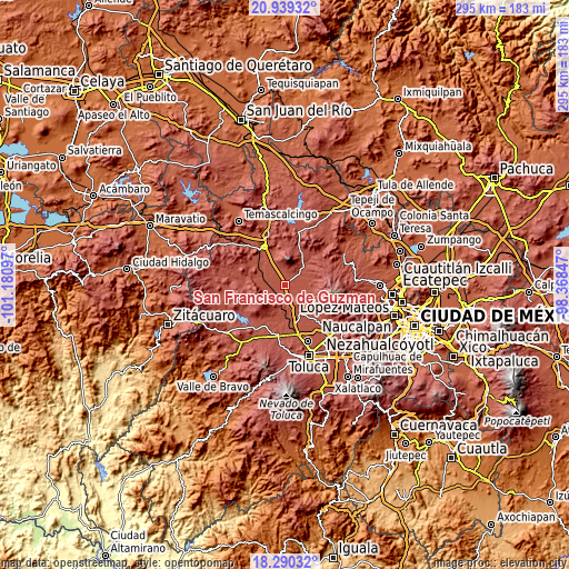 Topographic map of San Francisco de Guzmán