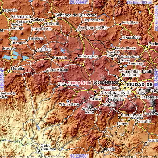 Topographic map of Fresno Nichi