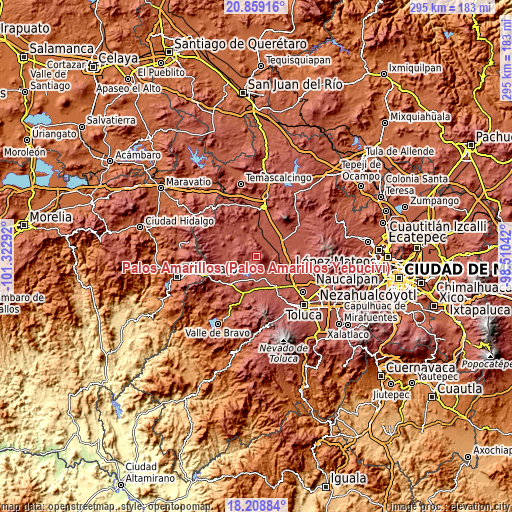 Topographic map of Palos Amarillos (Palos Amarillos Yebuciví)