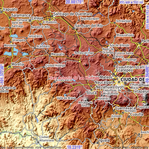 Topographic map of San Antonio de las Huertas