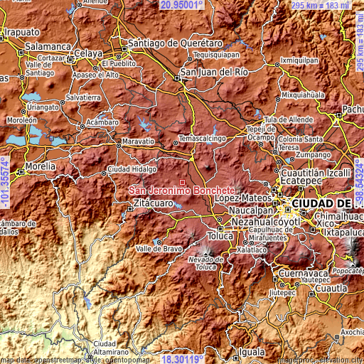 Topographic map of San Jerónimo Bonchete