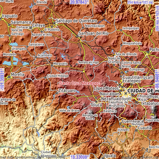 Topographic map of Santa Cruz Mextepec