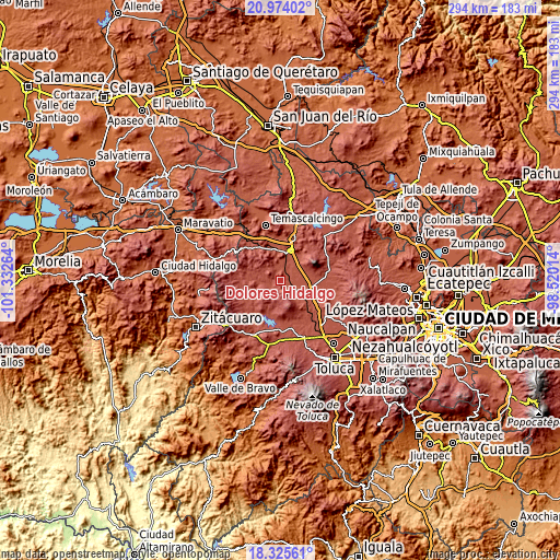 Topographic map of Dolores Hidalgo