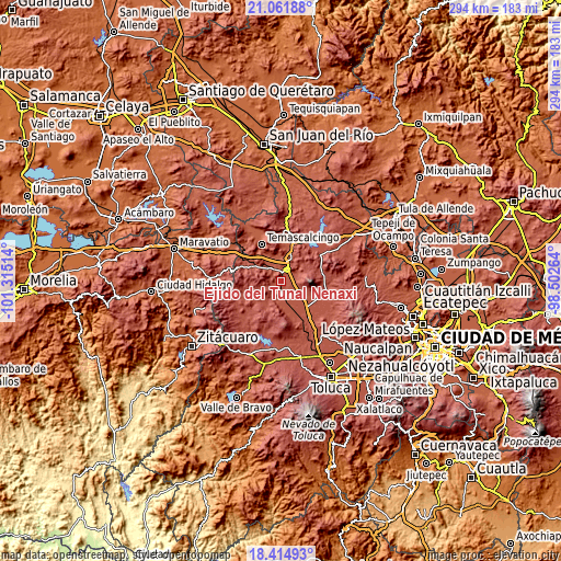 Topographic map of Ejido del Tunal Nenaxi