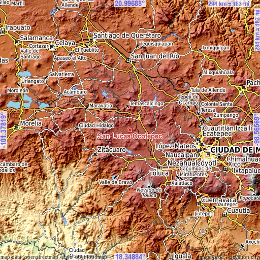 Topographic map of San Lucas Ocotepec