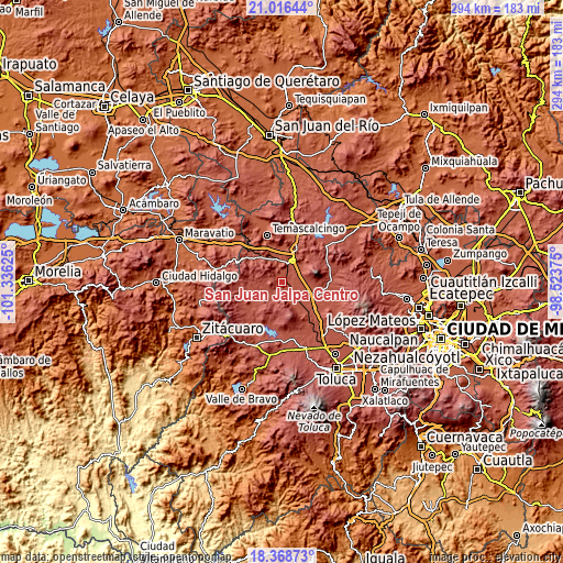 Topographic map of San Juan Jalpa Centro