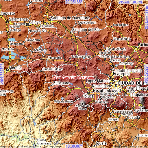 Topographic map of San Agustín Mextepec