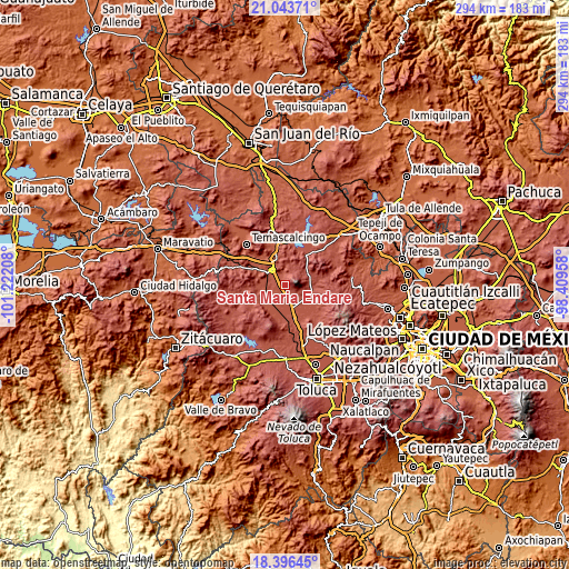 Topographic map of Santa María Endare