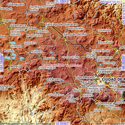 Topographic map of San Francisco Tepeolulco