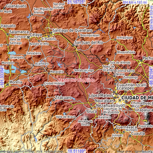 Topographic map of Manto del Río Ejido