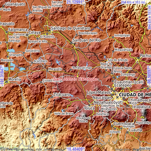 Topographic map of San Lorenzo Tlacotepec