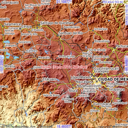 Topographic map of Tecoac (Santa María Nativitas)