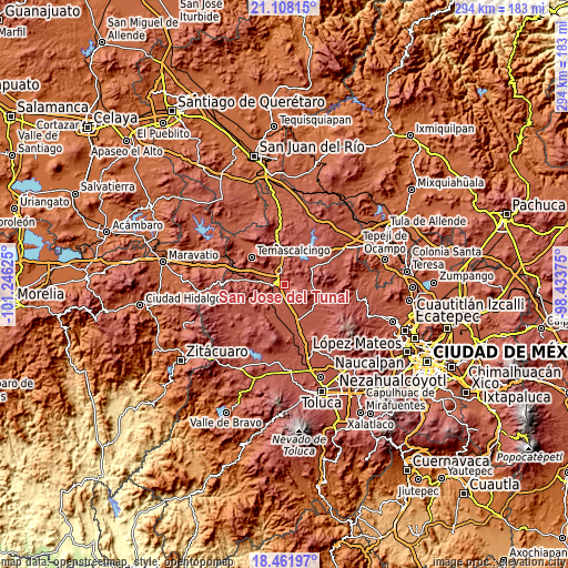 Topographic map of San José del Tunal