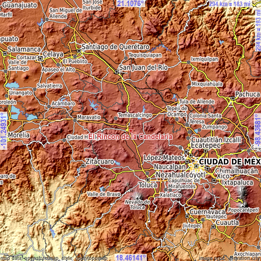 Topographic map of El Rincón de la Candelaria