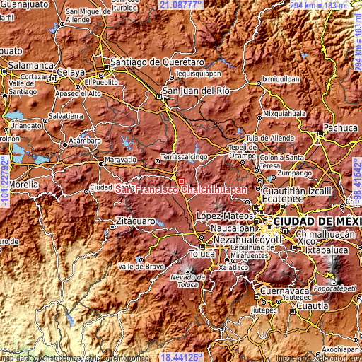 Topographic map of San Francisco Chalchihuapan