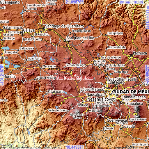 Topographic map of San Pedro del Rosal