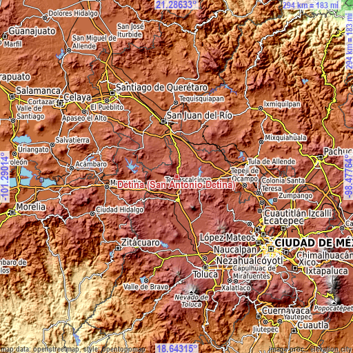 Topographic map of Detiña (San Antonio Detiña)