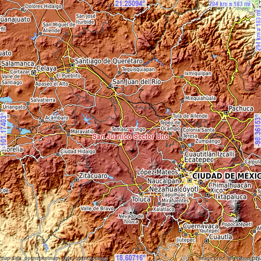 Topographic map of San Juanico Sector Uno