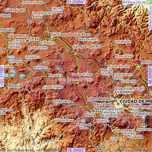 Topographic map of San Mateo el Viejo