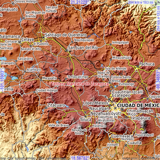 Topographic map of Tercera Manzana de Zaragoza