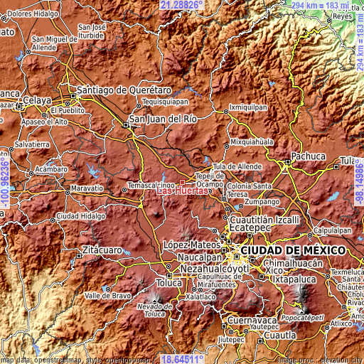 Topographic map of Las Huertas