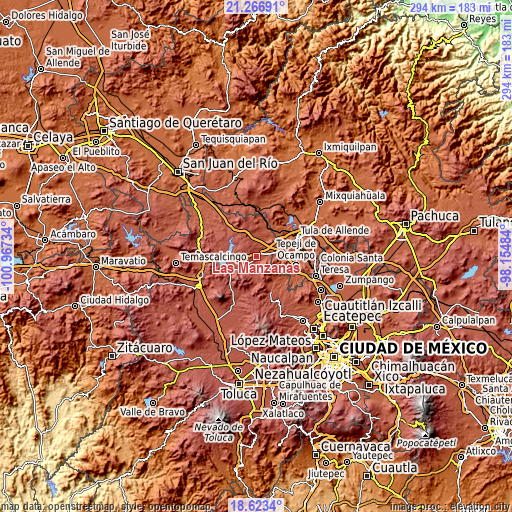 Topographic map of Las Manzanas