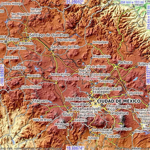 Topographic map of Coscomate del Progreso