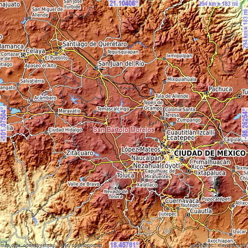 Topographic map of San Bartolo Morelos