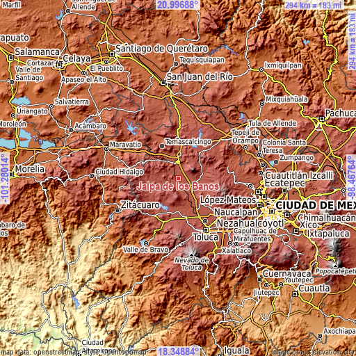 Topographic map of Jalpa de los Baños