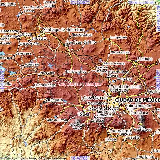 Topographic map of San Marcos Tlazalpan