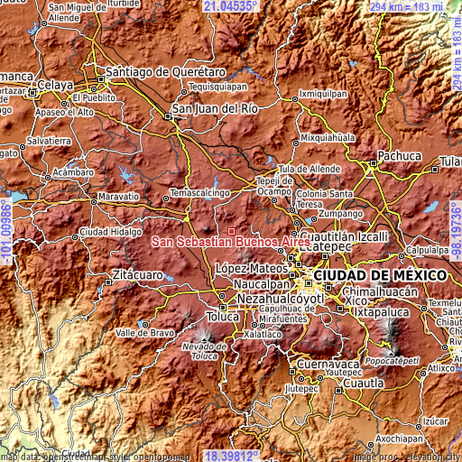 Topographic map of San Sebastián Buenos Aires