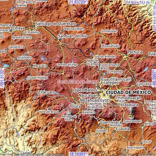 Topographic map of Santa Clara de Juárez