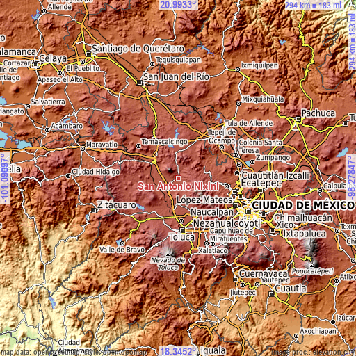 Topographic map of San Antonio Nixini