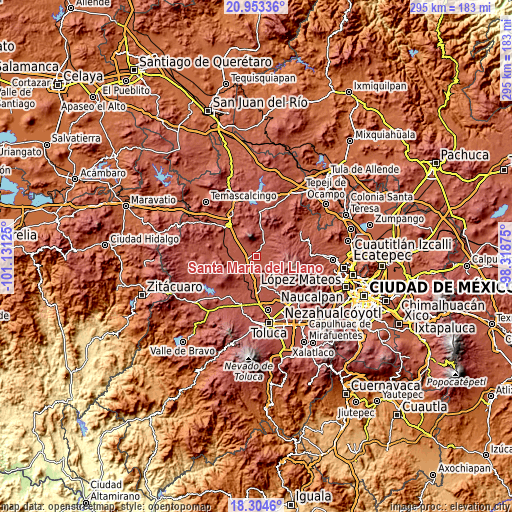 Topographic map of Santa María del Llano