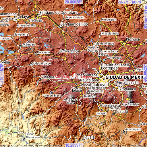 Topographic map of San Miguel Yuxtepec