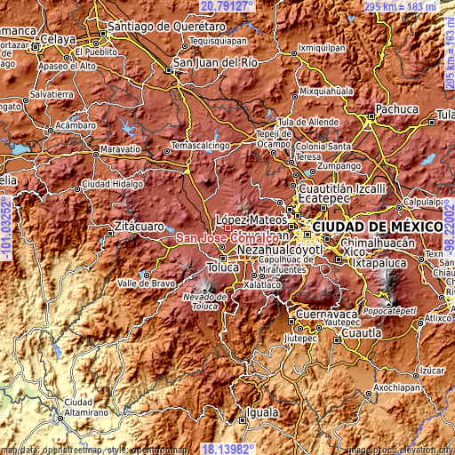 Topographic map of San José Comalco