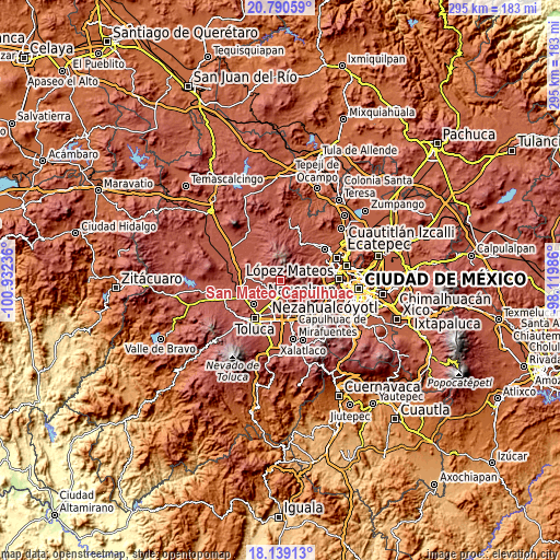 Topographic map of San Mateo Capulhuac