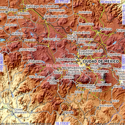 Topographic map of San Agustín Mimbres