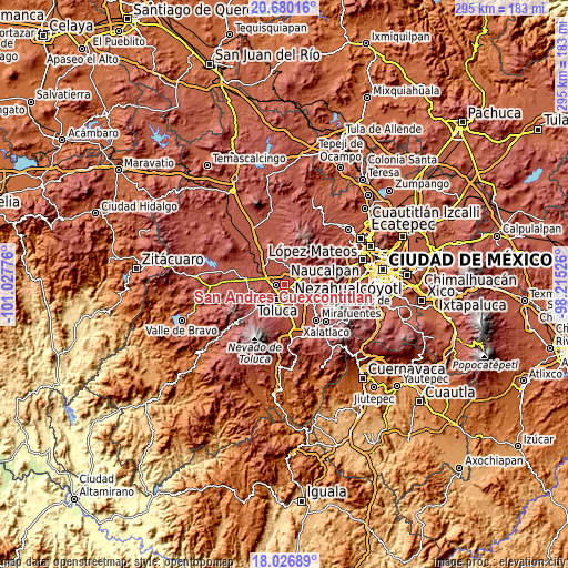 Topographic map of San Andrés Cuexcontitlán