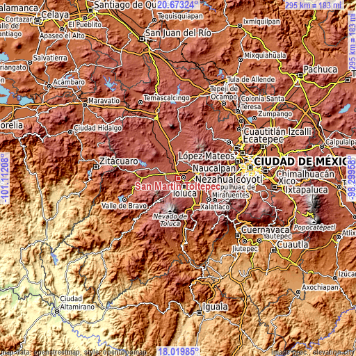 Topographic map of San Martín Toltepec