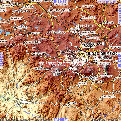 Topographic map of San Marcos Yachihuacaltepec