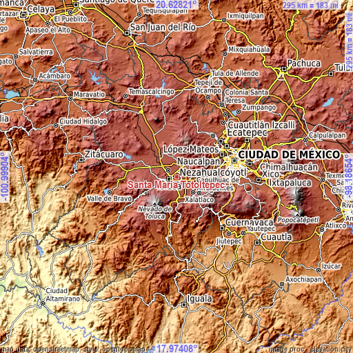 Topographic map of Santa María Totoltepec