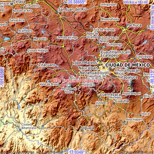 Topographic map of San Francisco Cuaxusco