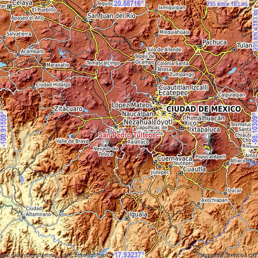 Topographic map of San Pedro Tultepec