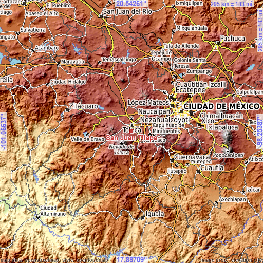 Topographic map of San Juan Tilapa