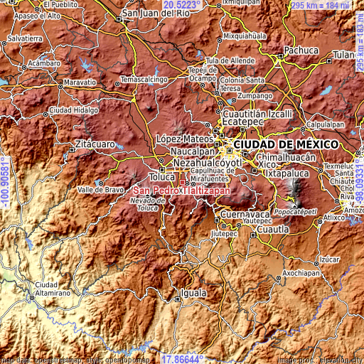 Topographic map of San Pedro Tlaltizapan