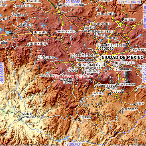 Topographic map of San Marcos de la Cruz