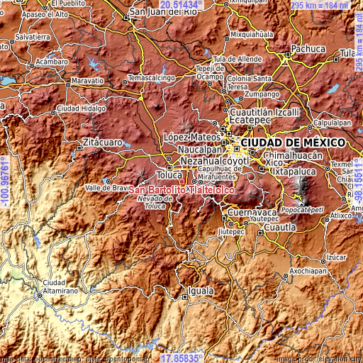 Topographic map of San Bartolito Tlaltelolco