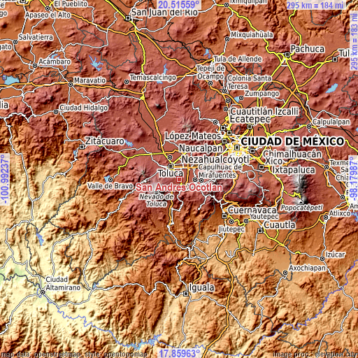 Topographic map of San Andrés Ocotlán